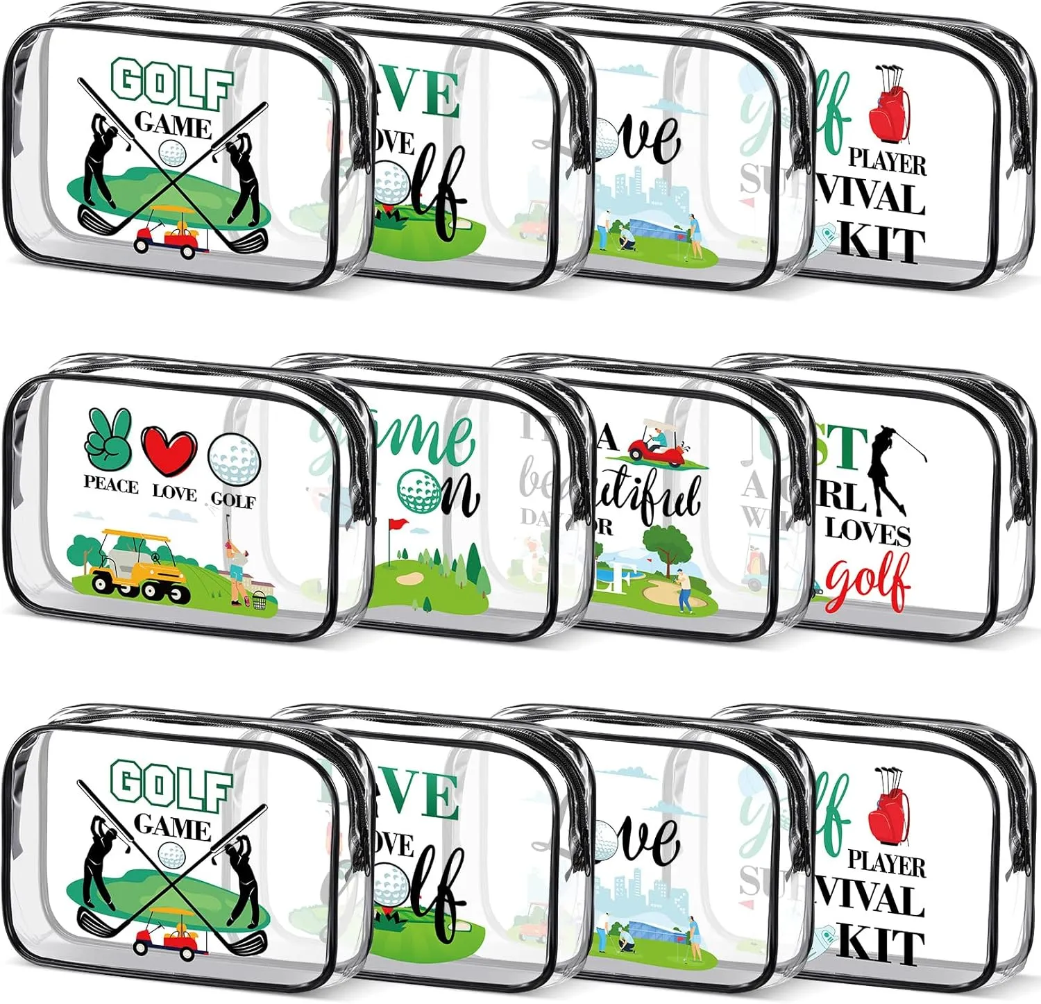 Kacctyen 12 Pcs Golf Cosmetic Bags 7 x 4. 7 x 2. 4 Inch Golf Makeup Bags PVC Clear Cheer Case Toiletry Pouch for Women Purse Toiletry Zipper Pouch Bulk Goodie Gifts Accessories for Women Team Party