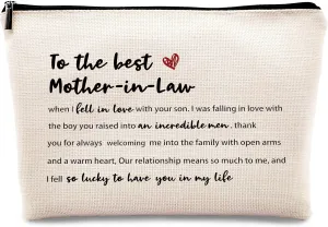 kdqua Mother In Law Gifts Makeup Bag, Thank You Birthday Gifts Mother of The Groom gifts for Mother-In-Law Best Mom from Bride Daughter in Law Son in Law Linen Cosmetic Bag Travel Toiletry Bag