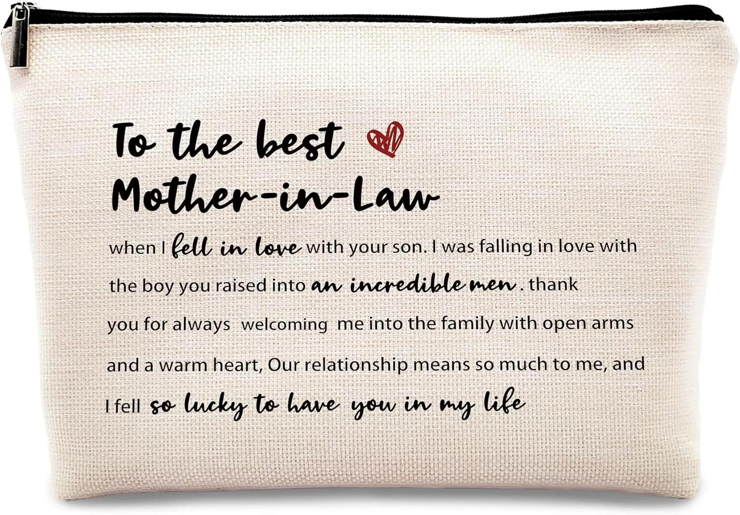 kdqua Mother In Law Gifts Makeup Bag, Thank You Birthday Gifts Mother of The Groom gifts for Mother-In-Law Best Mom from Bride Daughter in Law Son in Law Linen Cosmetic Bag Travel Toiletry Bag