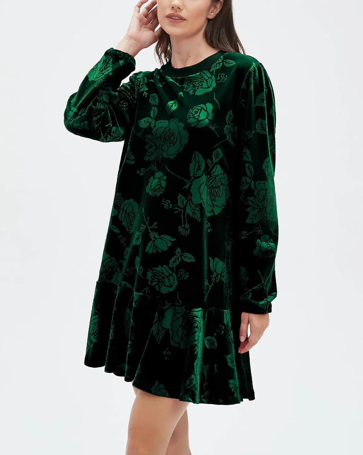Kedera Women's Elegant Velvet Dress Crew Neck Tiered Ruffle Aline Flowy Wedding Floral Pattern Dresses