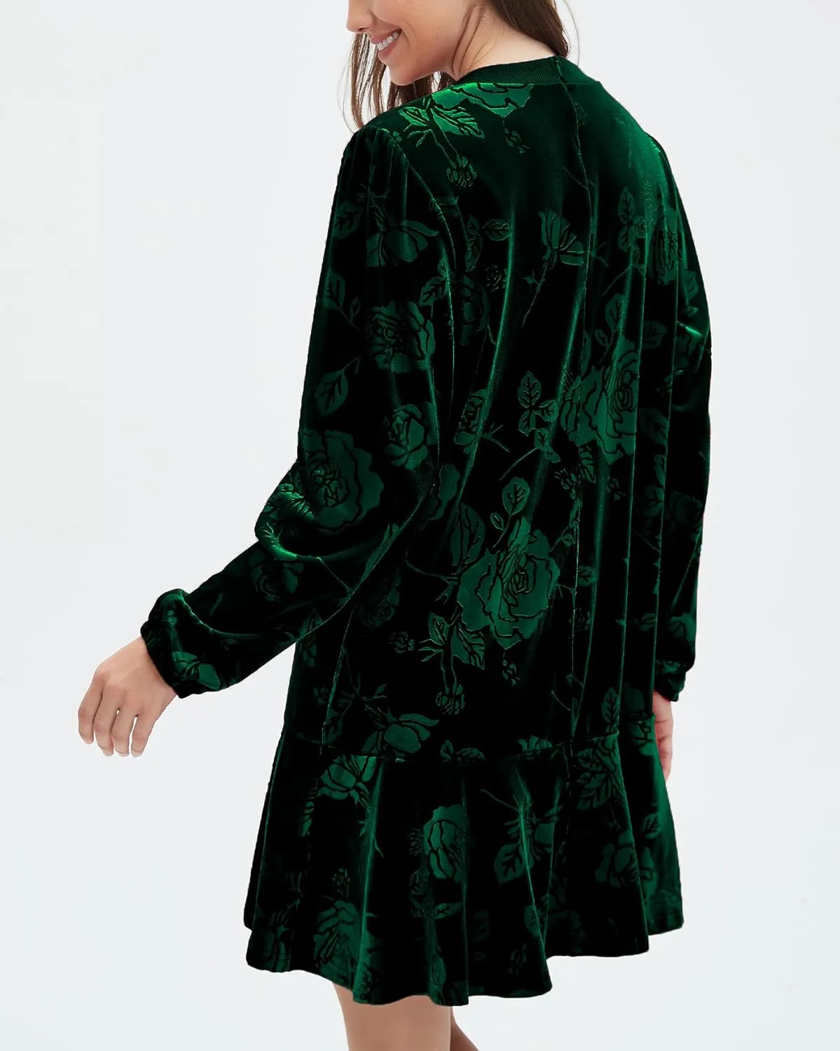 Kedera Women's Elegant Velvet Dress Crew Neck Tiered Ruffle Aline Flowy Wedding Floral Pattern Dresses