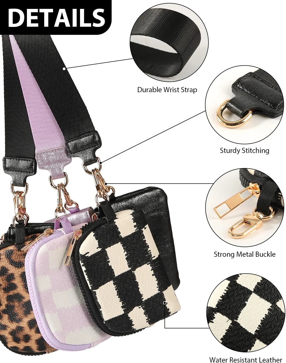 Keychain Wallet for Women Wristlet Wallets Leather Coin Purse Dual Pouch Zipper Pocket with Wristlet Strap (D)