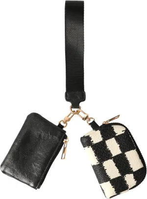 Keychain Wallet for Women Wristlet Wallets Leather Coin Purse Dual Pouch Zipper Pocket with Wristlet Strap (D)