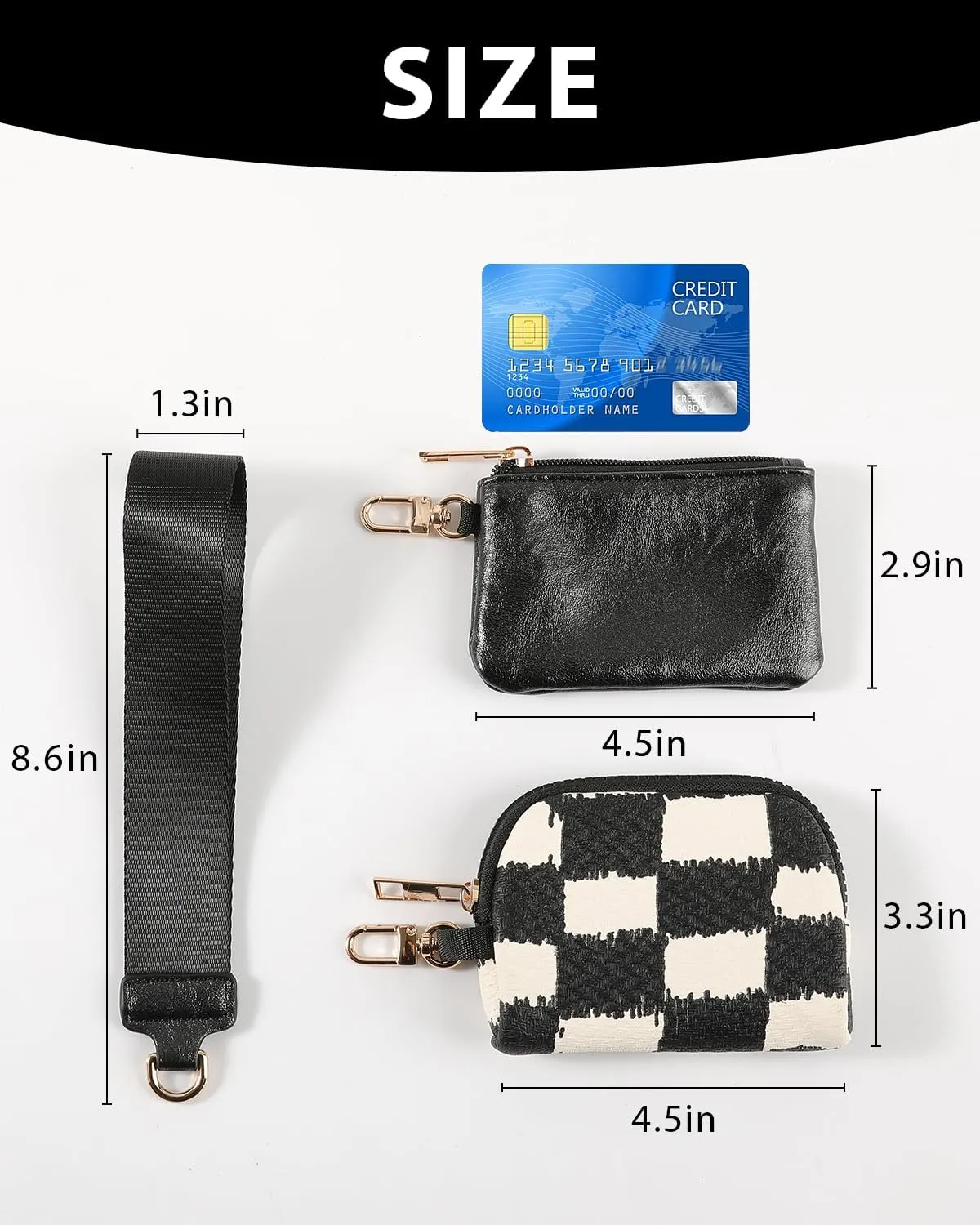 Keychain Wallet for Women Wristlet Wallets Leather Coin Purse Dual Pouch Zipper Pocket with Wristlet Strap (D)