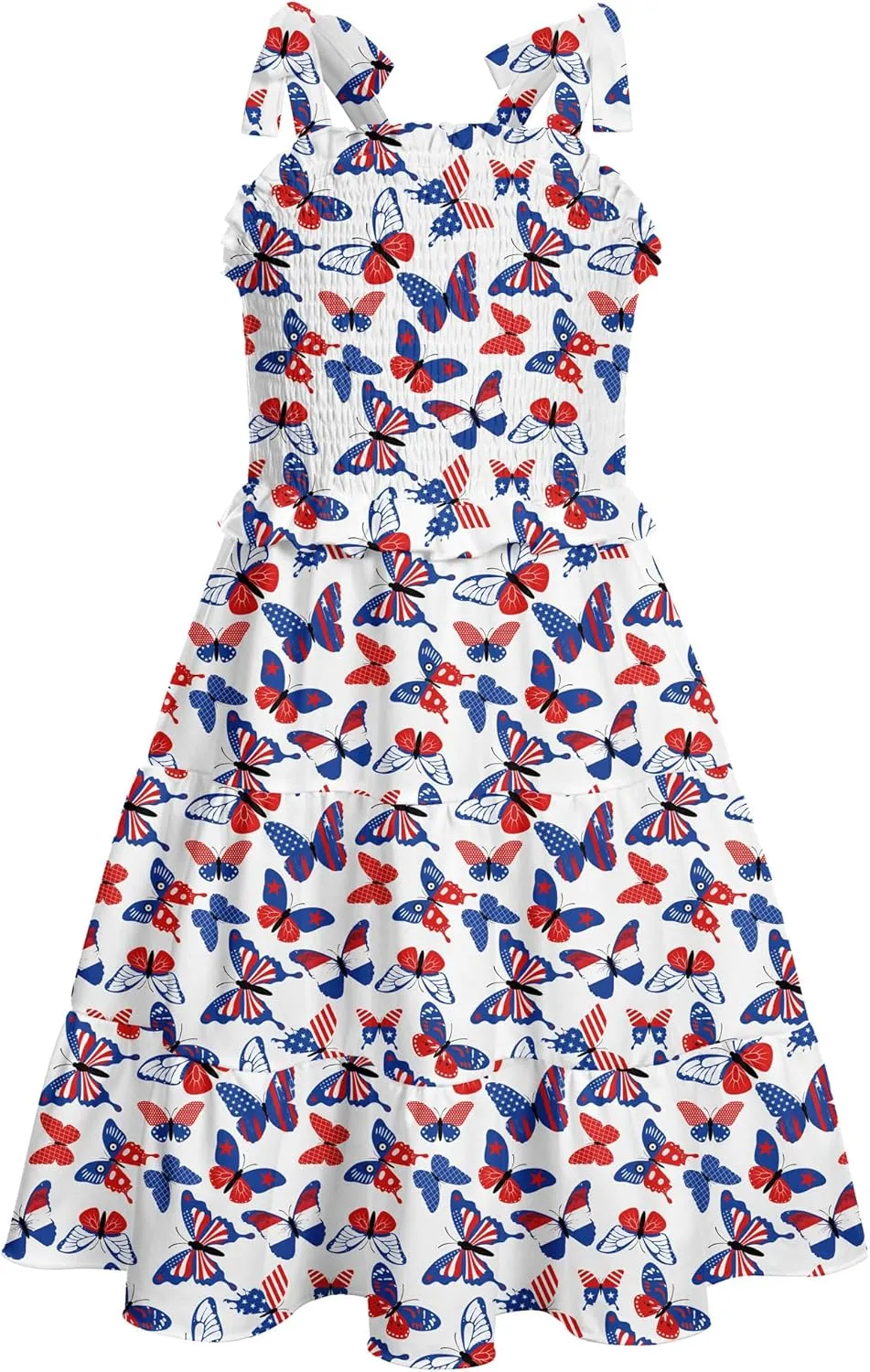 Kids4ever Girls Spaghetti Strap Dress 6-12Y Kids Sleeveless Cami Dresses Summer Beach Smocked Tiered Sundress with Pockets