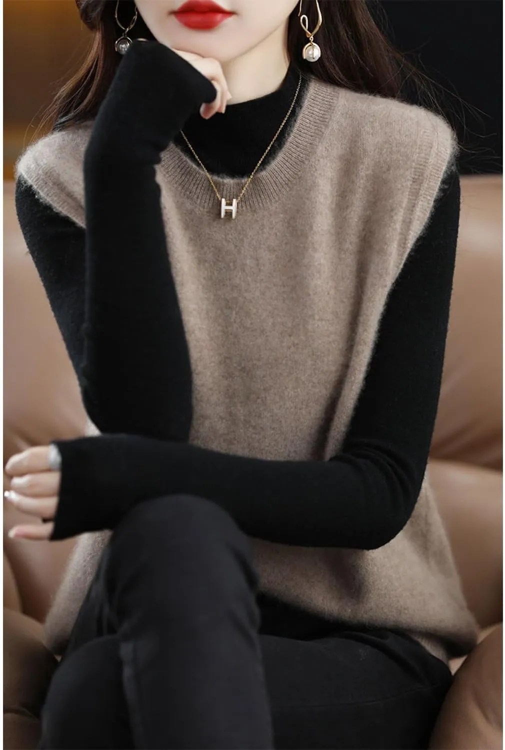 Knitted O-Neck Vest Women's Sweater 100% Merino Wool Sleeveless Pullover Basic Vest Short Tops