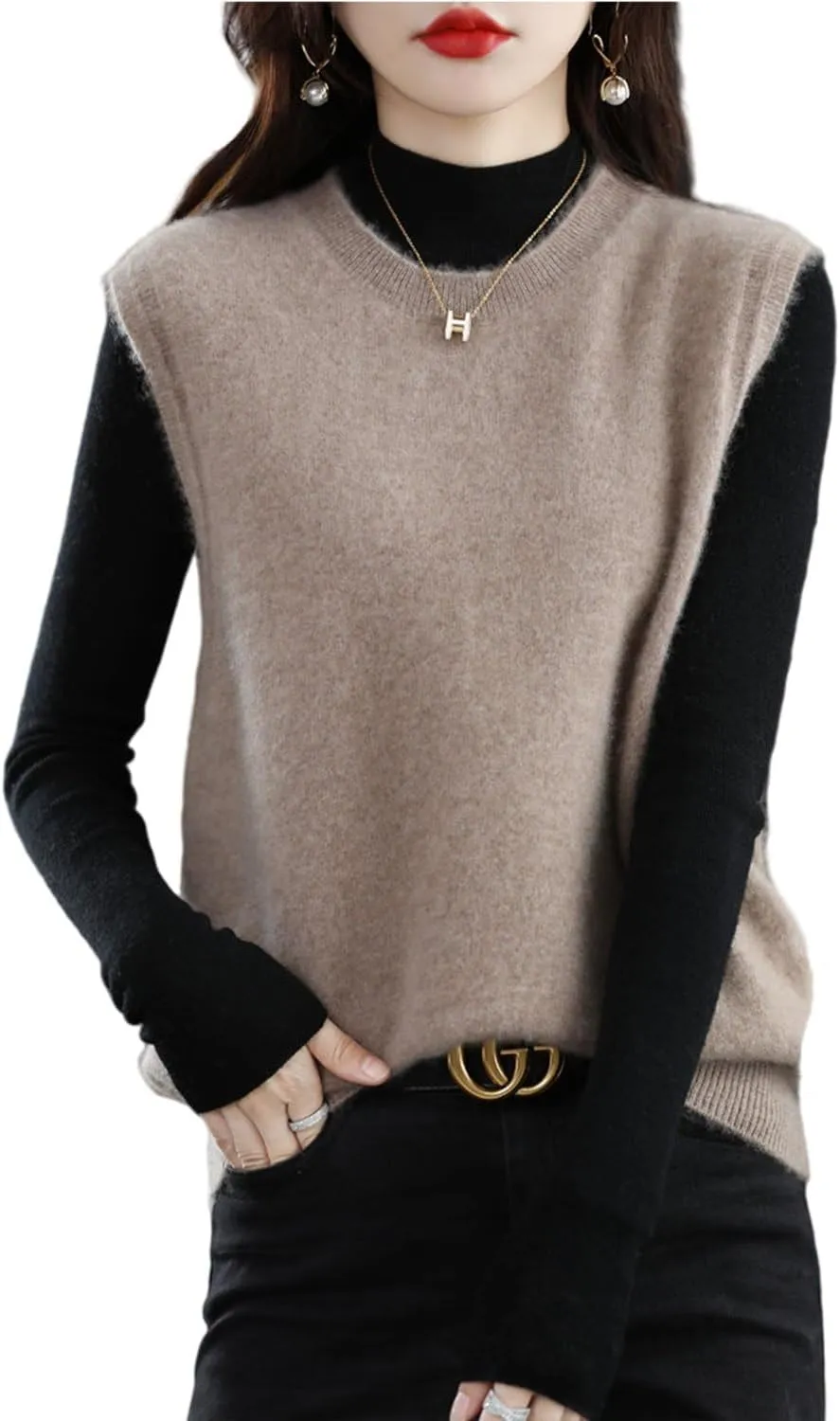 Knitted O-Neck Vest Women's Sweater 100% Merino Wool Sleeveless Pullover Basic Vest Short Tops