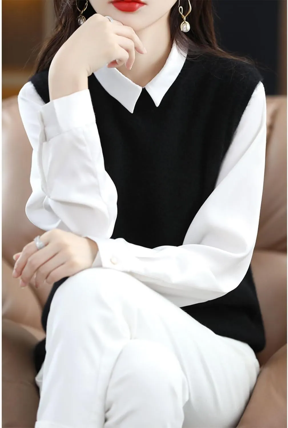 Knitted O-Neck Vest Women's Sweater 100% Merino Wool Sleeveless Pullover Basic Vest Short Tops