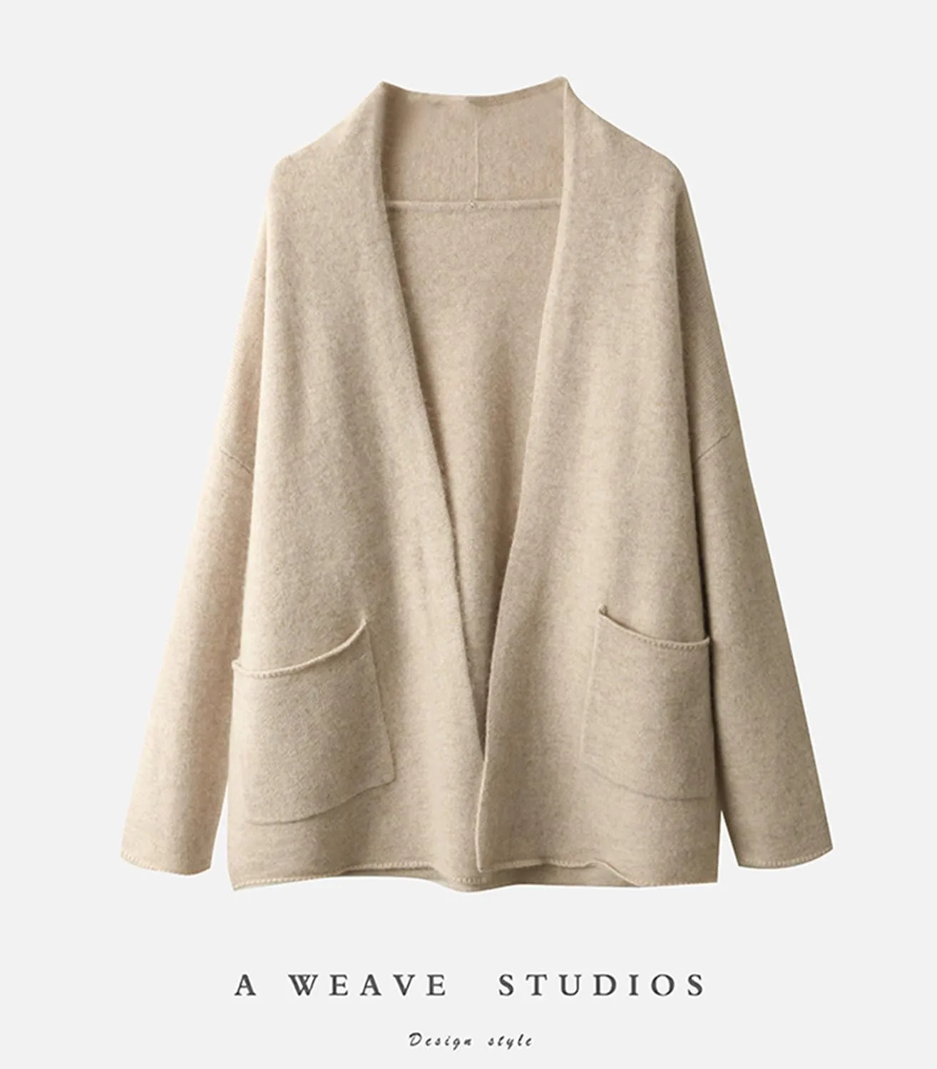 Knitted Sweater Cardigans Women's Open Front Coat 100% Merino Wool with Pockets Jacket Oversized