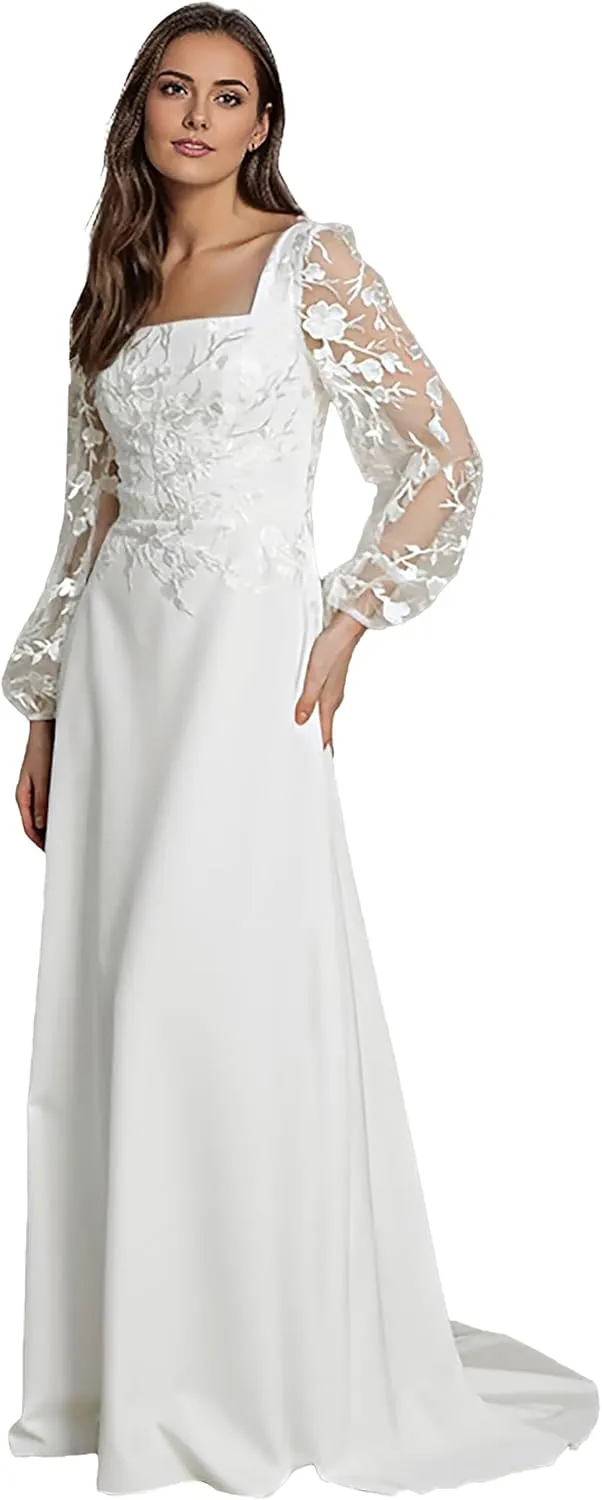Lace Beach Wedding Dresses for Bride 2025 Long Boho Floral Bridal Wedding Gowns for Women