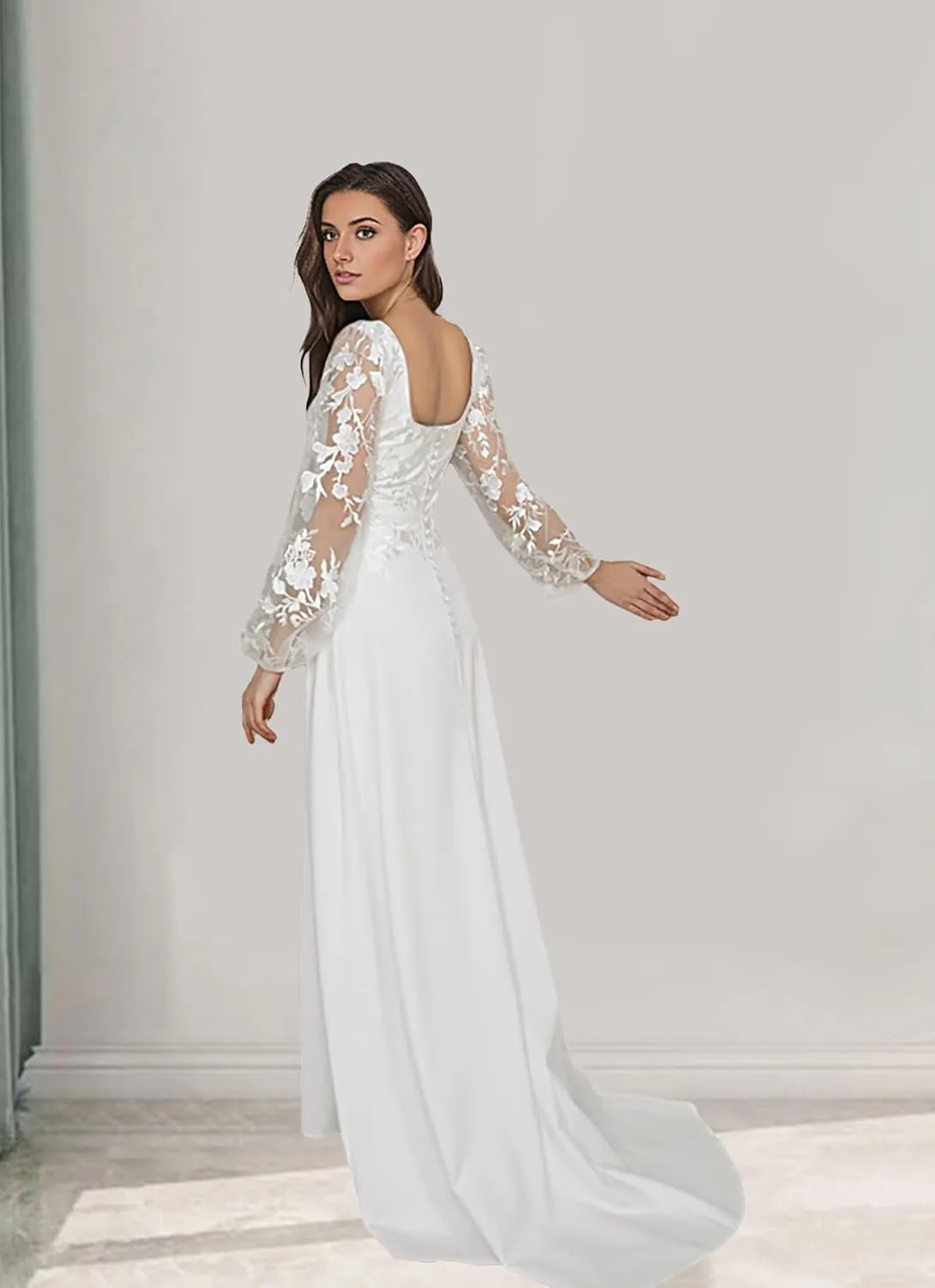 Lace Beach Wedding Dresses for Bride 2025 Long Boho Floral Bridal Wedding Gowns for Women