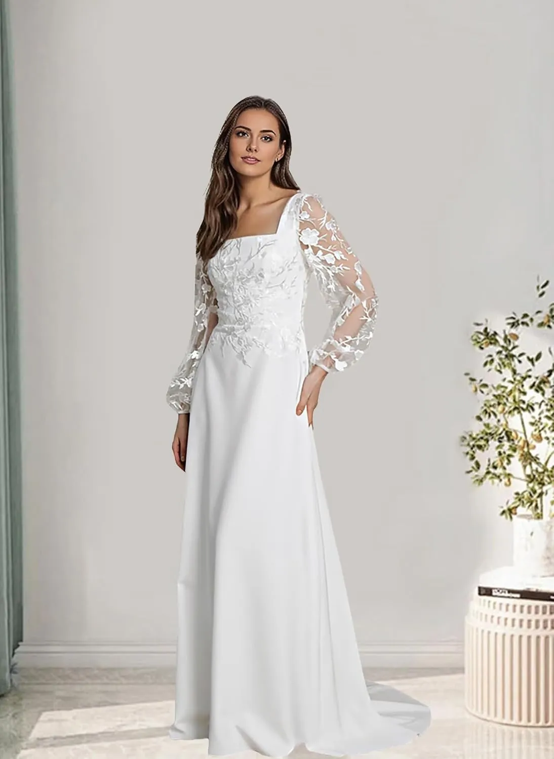 Lace Beach Wedding Dresses for Bride 2025 Long Boho Floral Bridal Wedding Gowns for Women