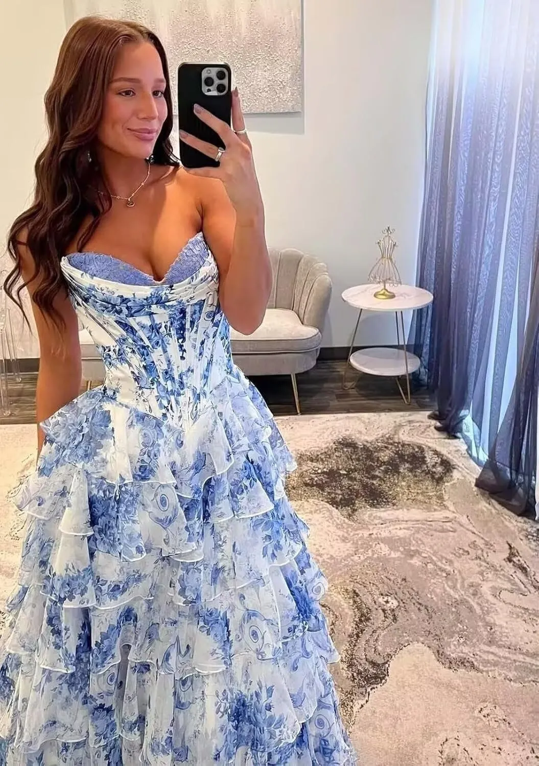 Lace Princess Tiered Prom Dress 2025 Long Ball Gown for Women Sweetheart Chiffon Formal Dresses with Slit