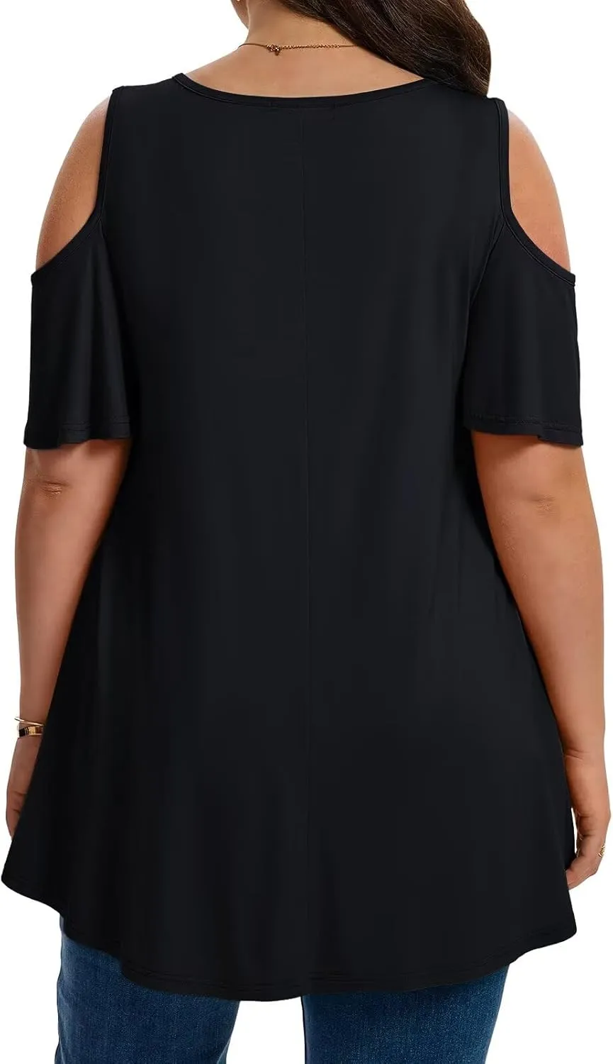 LARACE Plus Size Cold Shoulder Tops for Women Short Sleeve Tunics Shirts Loose Summer Clothes Blouses to Wear with Leggings
