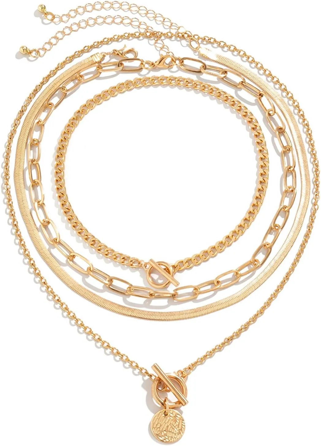 Layered Choker Necklace for Women Heart Pendant Stack Layered Cuban Paperclip Snake Chain Necklaces Trendy Retro Coin Dainty Pendant Gothic Black Necklaces Toggle Clasp Necklace for 4Pcs