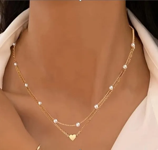 Layered Heart & Pearl Necklace