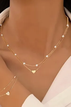 Layered Heart & Pearl Necklace