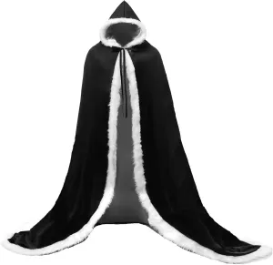 Lemai Warm Long Wedding Cloak Hooded Cape Winter Fur Trim and Hand Muff 71 IN