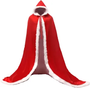 Lemai Warm Long Wedding Cloak Hooded Cape Winter Fur Trim and Hand Muff 71 IN