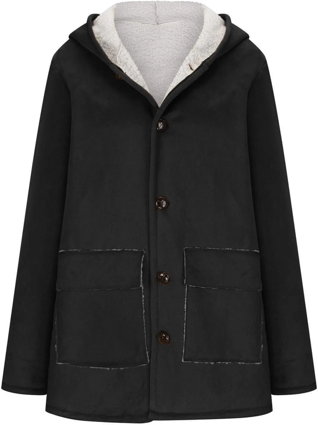 Litetao Womens Winter Coats Plus Size Fuzzy Long Sleeve Shirts Soft Winter Warm Hooded Jacket Outerwear With Pocket