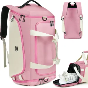 LOKASS Gym Bag for Women-Duffle Sports Bag with Shoe Compartment, Carry On Weekender/Overnight Bag, Waterproof Gym Backpack Travel Bag for Camping (PinkLarge)
