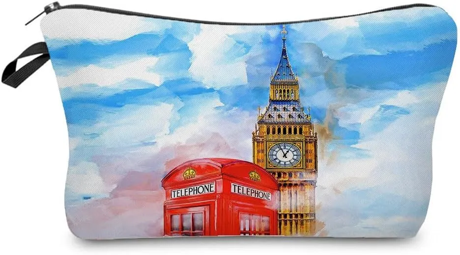 London Big Ben Makeup Bag Cute Small Makeup Organizer Bag Travel Toiletry Zipper Pouch Birthday Christmas Gift Vintage London Big Ben Cosmetic Bag for Women Friends Sisters