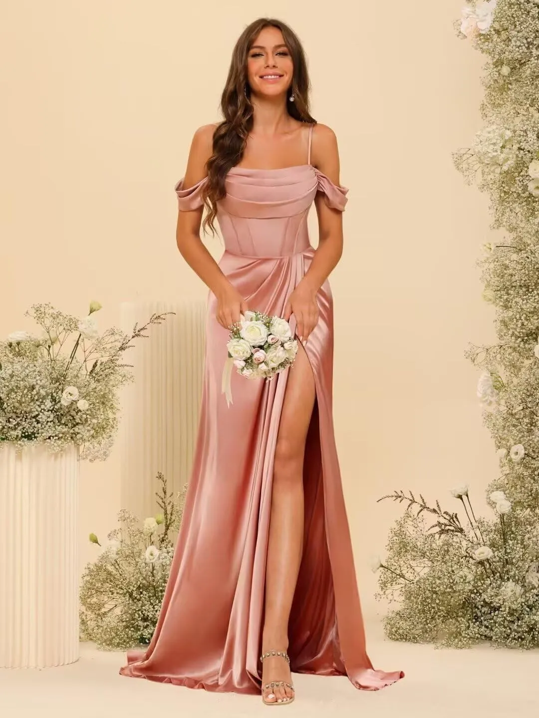 Long Bridesmaid Dresses with Silt for Wedding Spaghetti Strap Mermaid Prom Dress PU195