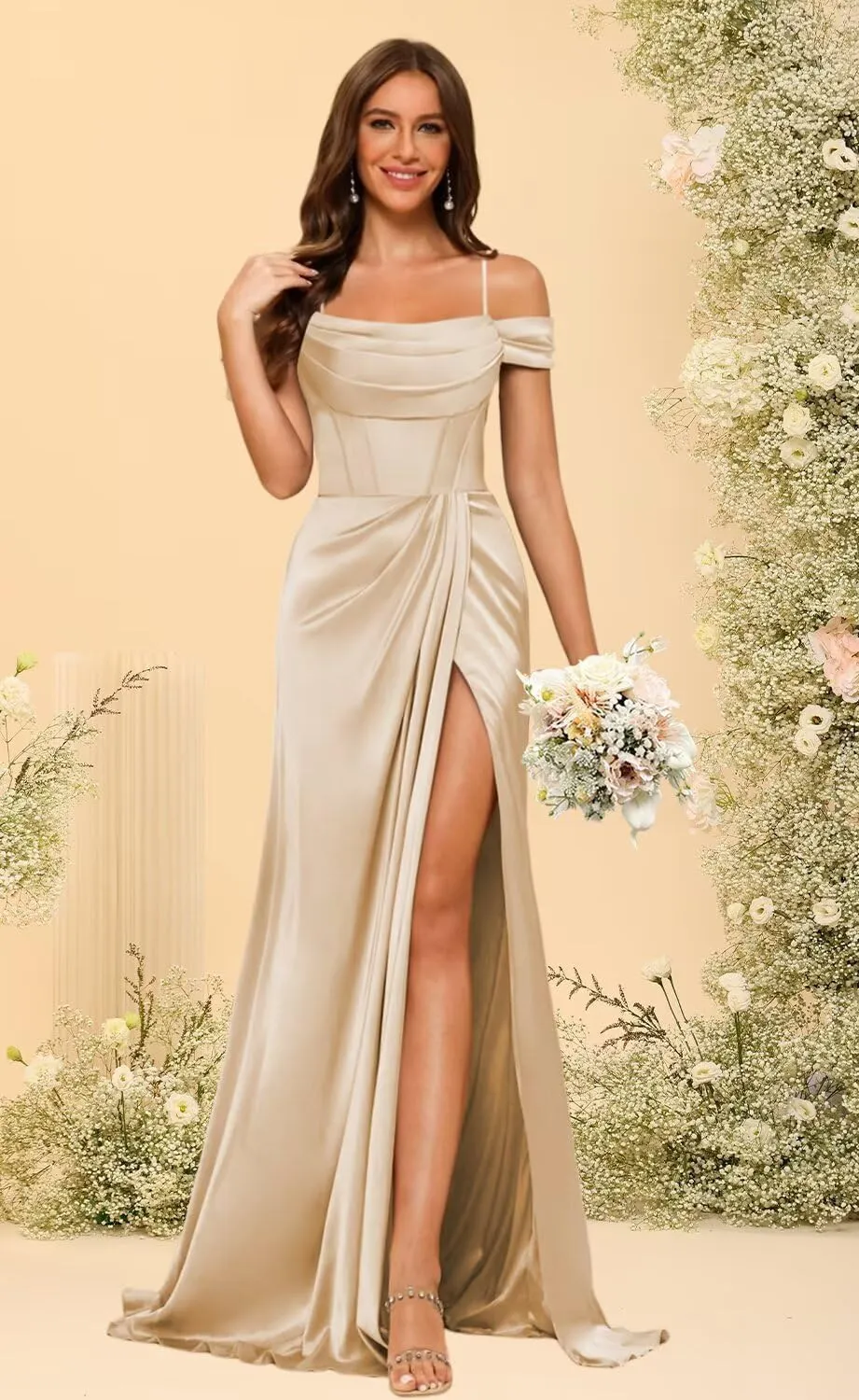 Long Bridesmaid Dresses with Silt for Wedding Spaghetti Strap Mermaid Prom Dress PU195