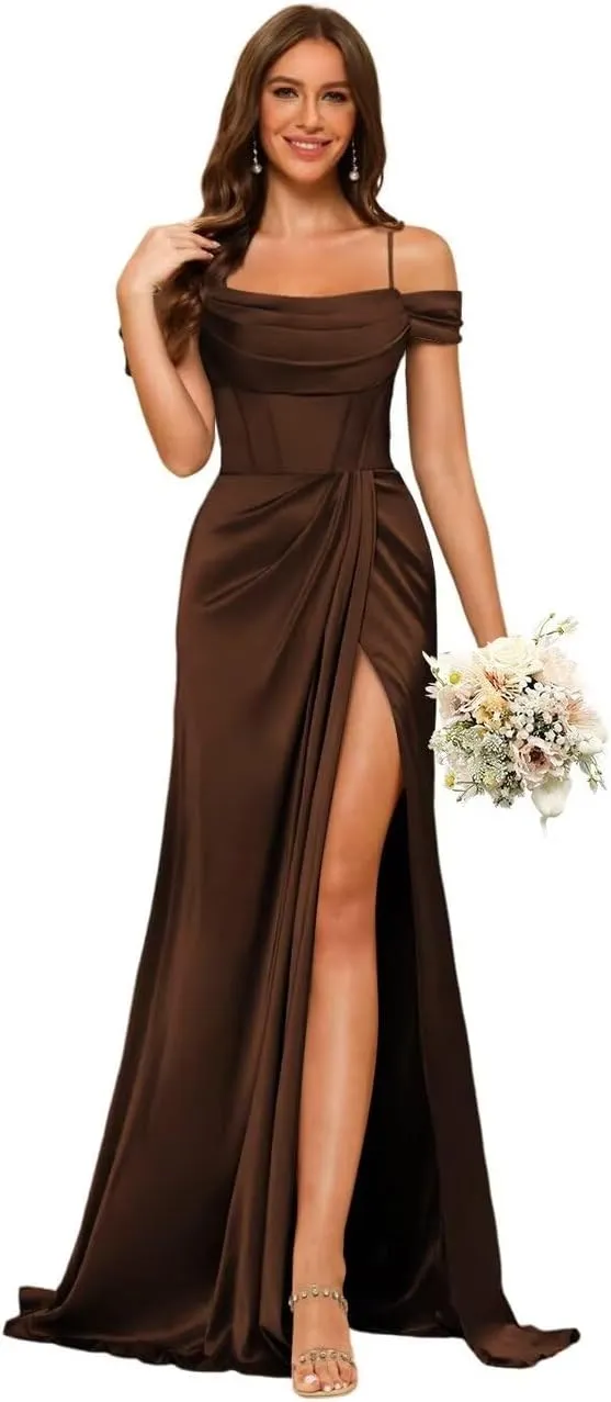 Long Bridesmaid Dresses with Silt for Wedding Spaghetti Strap Mermaid Prom Dress PU195
