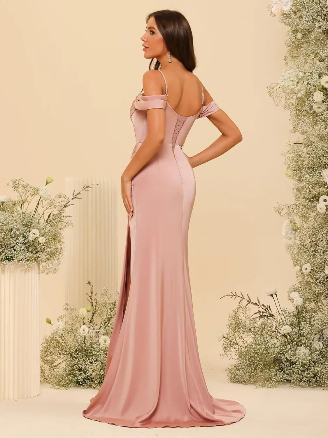 Long Bridesmaid Dresses with Silt for Wedding Spaghetti Strap Mermaid Prom Dress PU195