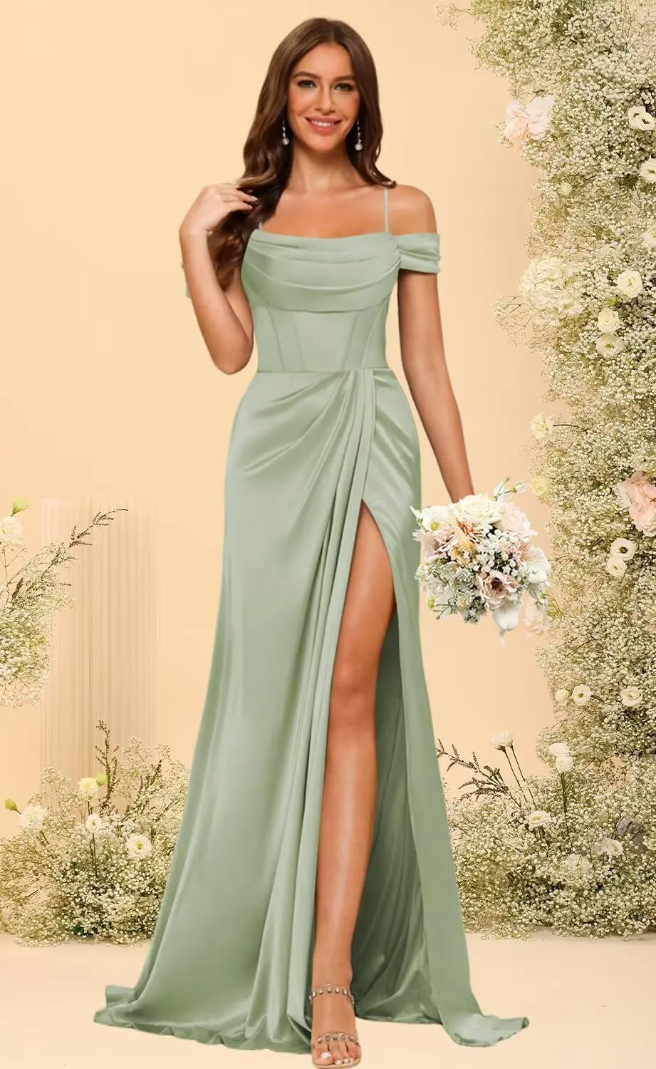 Long Bridesmaid Dresses with Silt for Wedding Spaghetti Strap Mermaid Prom Dress PU195