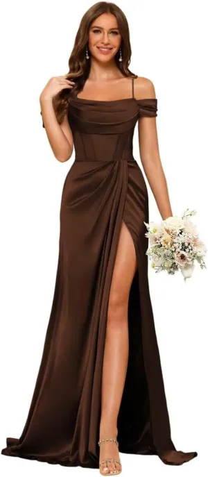 Long Bridesmaid Dresses with Silt for Wedding Spaghetti Strap Mermaid Prom Dress PU195