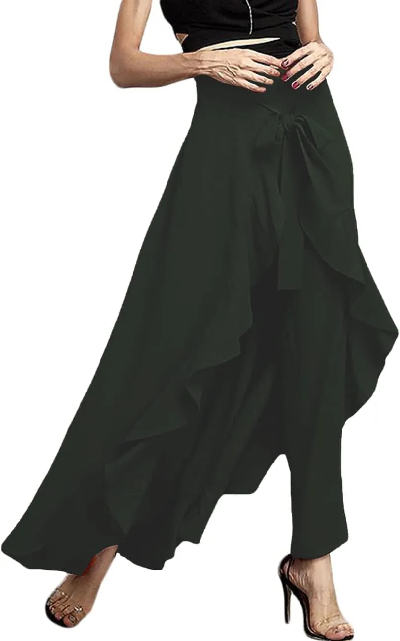 Lrady Women's Ruffle Pants High Waist Trousers Casual Beach Maxi Long Palazzo Overlay Pant Skirts