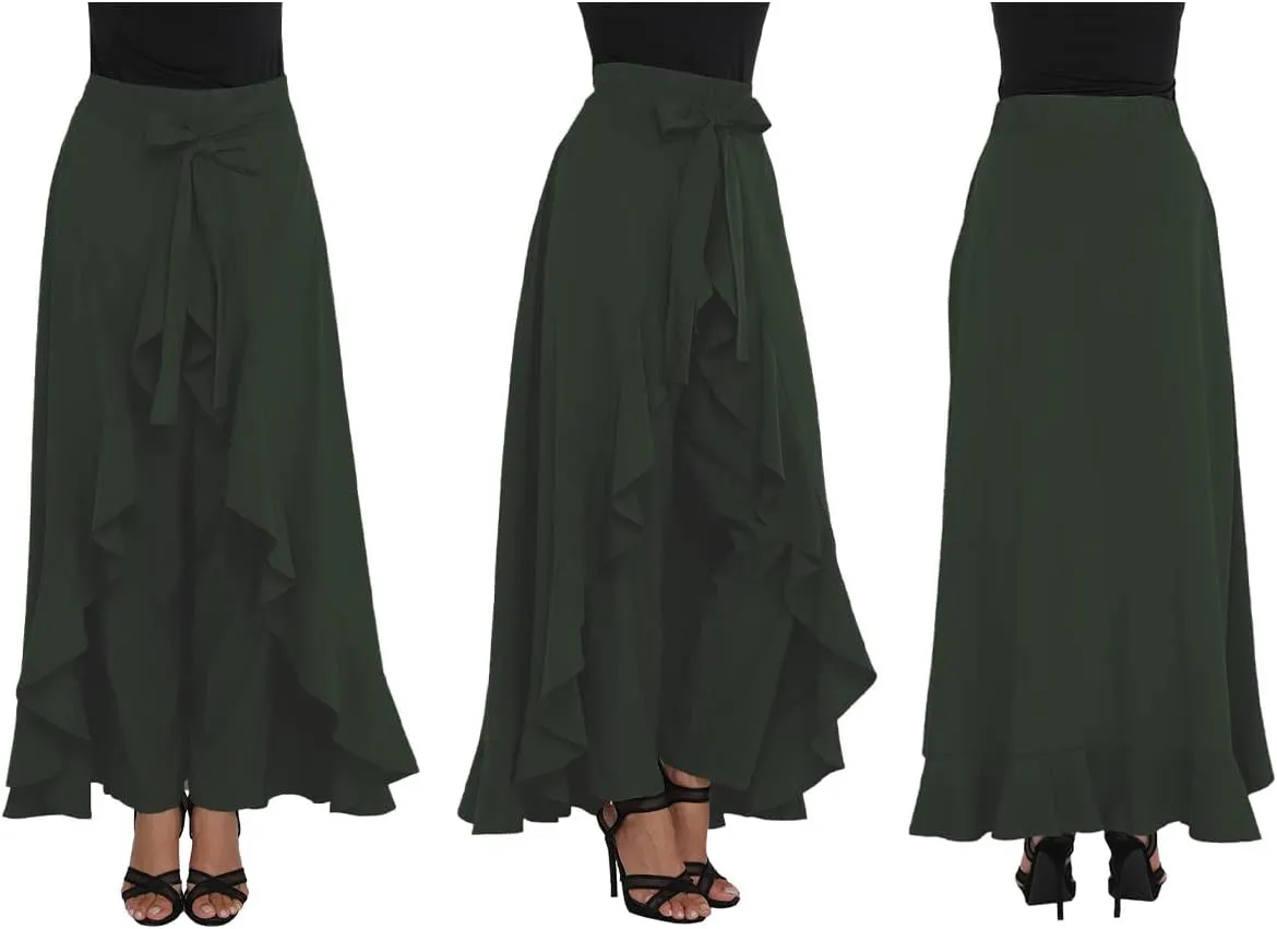 Lrady Women's Ruffle Pants High Waist Trousers Casual Beach Maxi Long Palazzo Overlay Pant Skirts