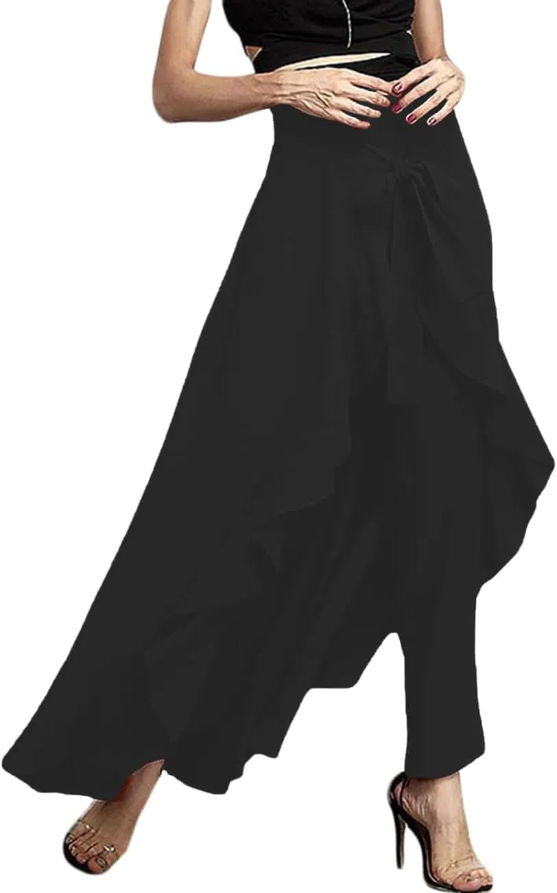 Lrady Women's Ruffle Pants High Waist Trousers Casual Beach Maxi Long Palazzo Overlay Pant Skirts