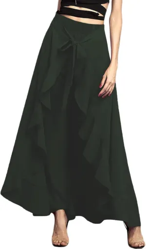 Lrady Women's Ruffle Pants High Waist Trousers Casual Beach Maxi Long Palazzo Overlay Pant Skirts