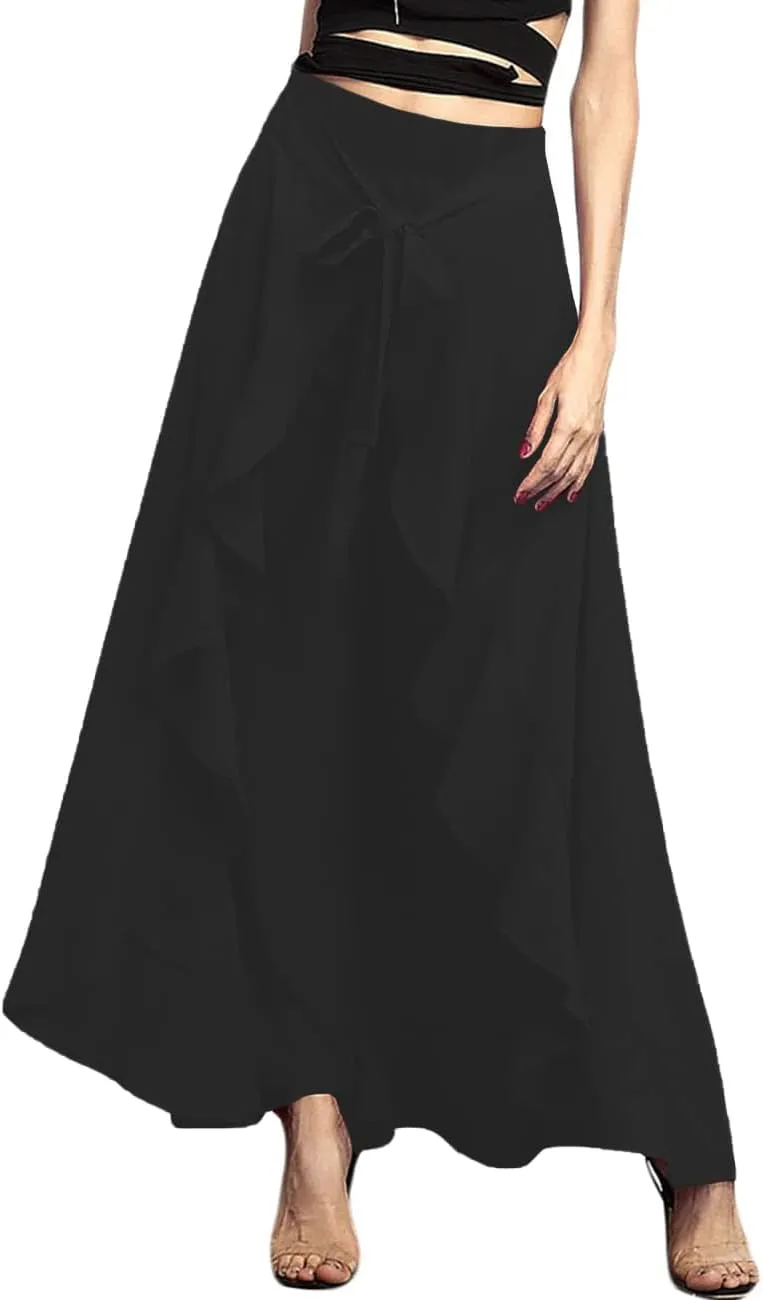 Lrady Women's Ruffle Pants High Waist Trousers Casual Beach Maxi Long Palazzo Overlay Pant Skirts