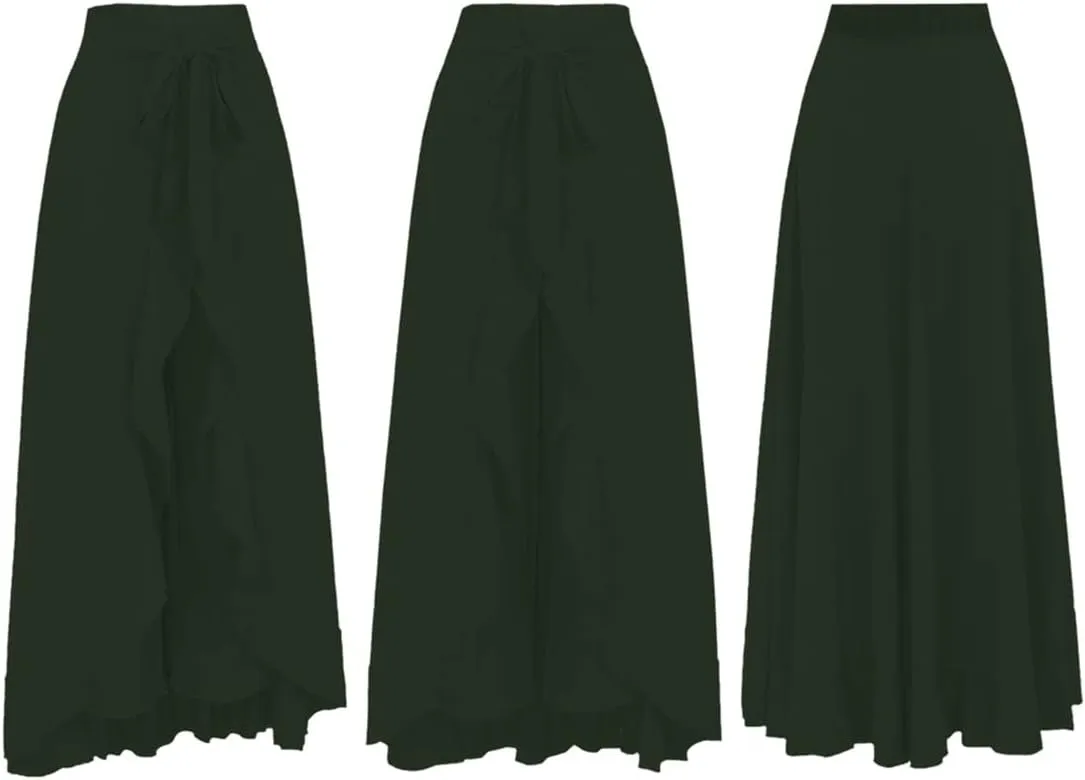 Lrady Women's Ruffle Pants High Waist Trousers Casual Beach Maxi Long Palazzo Overlay Pant Skirts