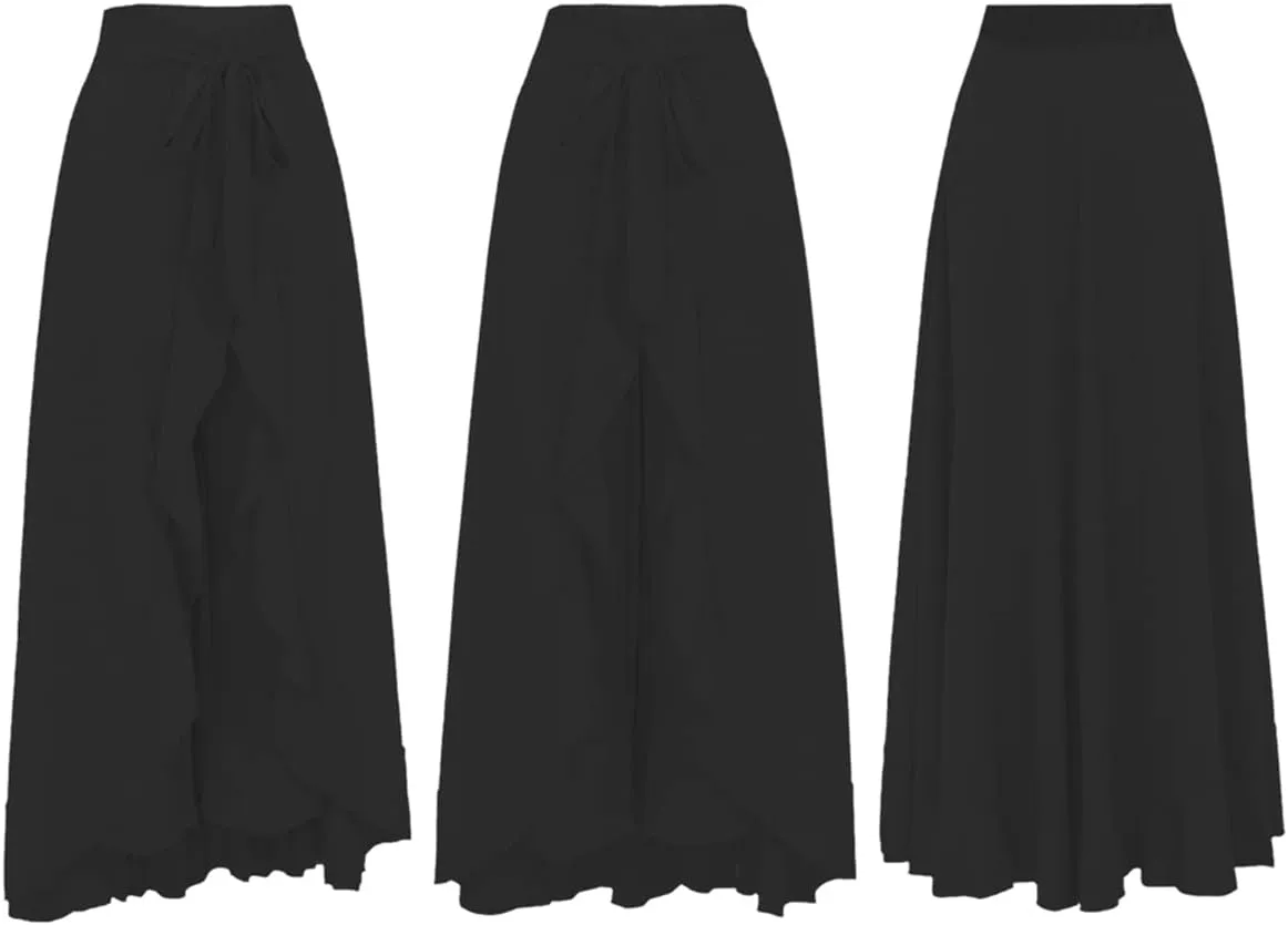 Lrady Women's Ruffle Pants High Waist Trousers Casual Beach Maxi Long Palazzo Overlay Pant Skirts