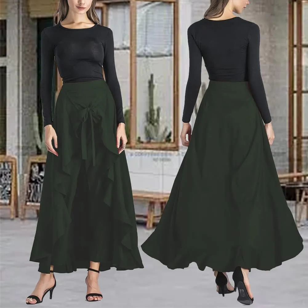 Lrady Women's Ruffle Pants High Waist Trousers Casual Beach Maxi Long Palazzo Overlay Pant Skirts