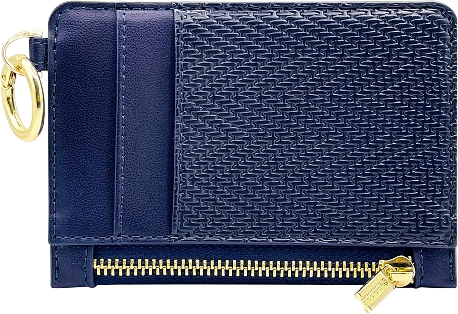 M-Plateau Key Chain Wallet Women, Credit Card Holder for Women with Metal Key Chain Ring for Car Keys,Ladies Mini Purse with ID Window and Zipper Pocket (Dark Blue)