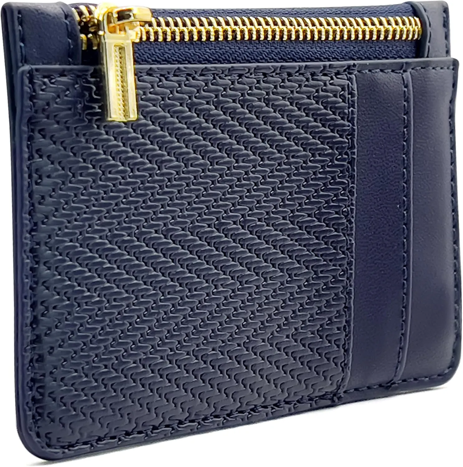 M-Plateau Key Chain Wallet Women, Credit Card Holder for Women with Metal Key Chain Ring for Car Keys,Ladies Mini Purse with ID Window and Zipper Pocket (Dark Blue)