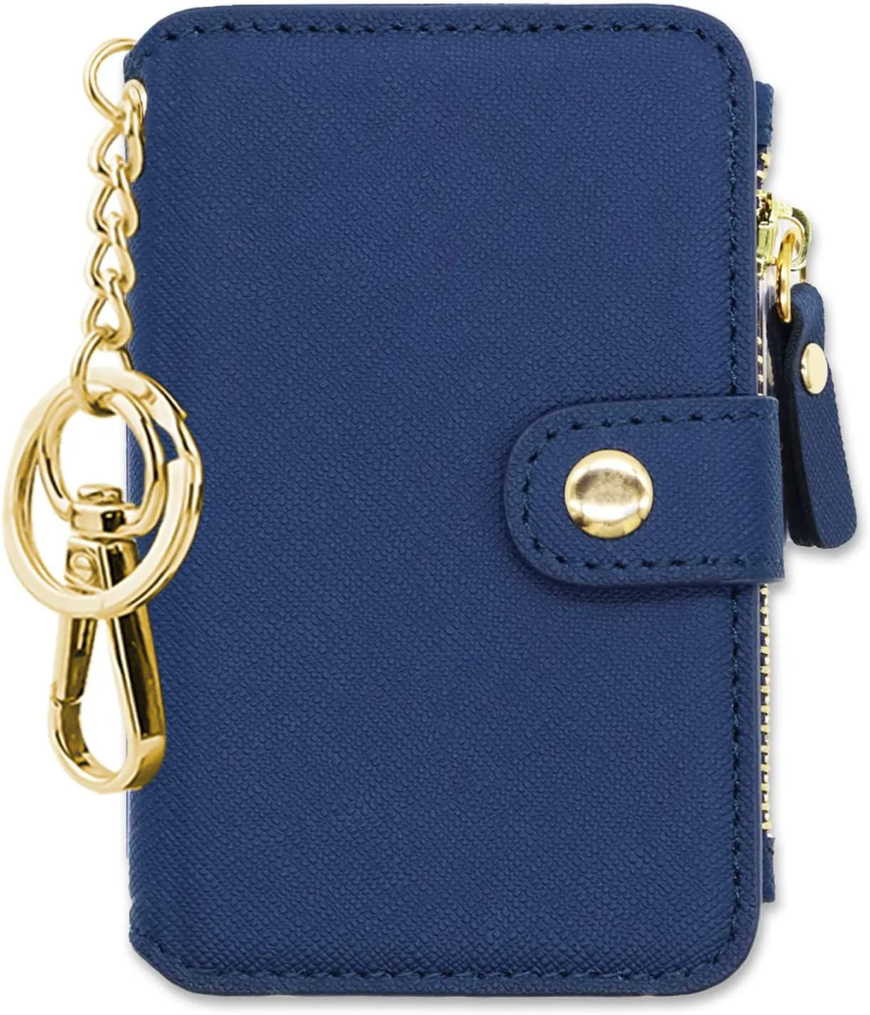 M-Plateau Keychain Wallet Women, Credit Card Holder for Women with Metal Keychain Ring for Car Keys,Ladies Mini Purse with ID Window and Zipper Pocket (Navy)