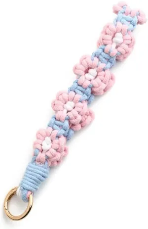 Macrame Keychain Wristlet,Boho Flower Wrist Lanyard Cute Keychain Wrist Strap Handmade Floral Hand Wrist