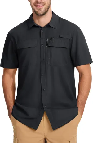 MAGCOMSEN Men's Fishing Shirts UPF 50  Short Sleeve Sun Protection Shirts Quick Dry Cooling Button Down Shirt Hiking Safari