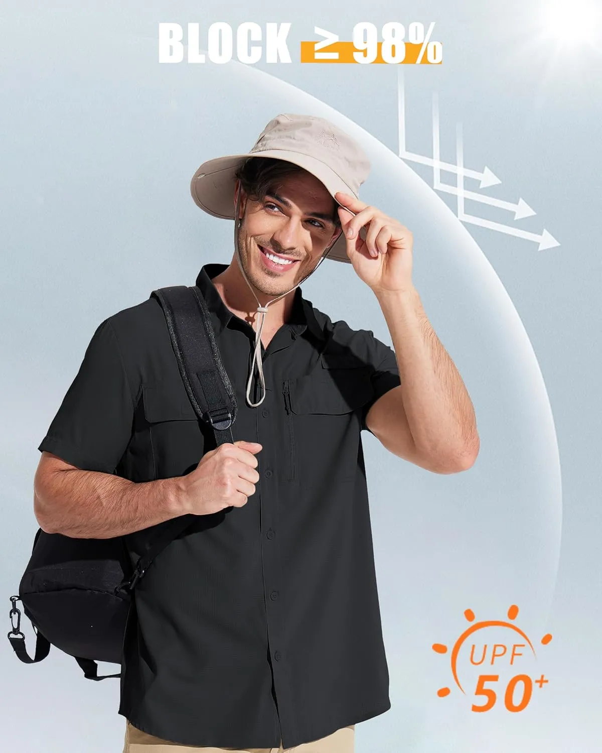 MAGCOMSEN Men's Fishing Shirts UPF 50  Short Sleeve Sun Protection Shirts Quick Dry Cooling Button Down Shirt Hiking Safari