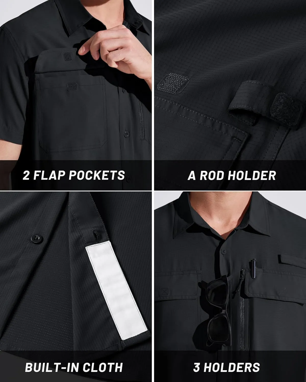 MAGCOMSEN Men's Fishing Shirts UPF 50  Short Sleeve Sun Protection Shirts Quick Dry Cooling Button Down Shirt Hiking Safari