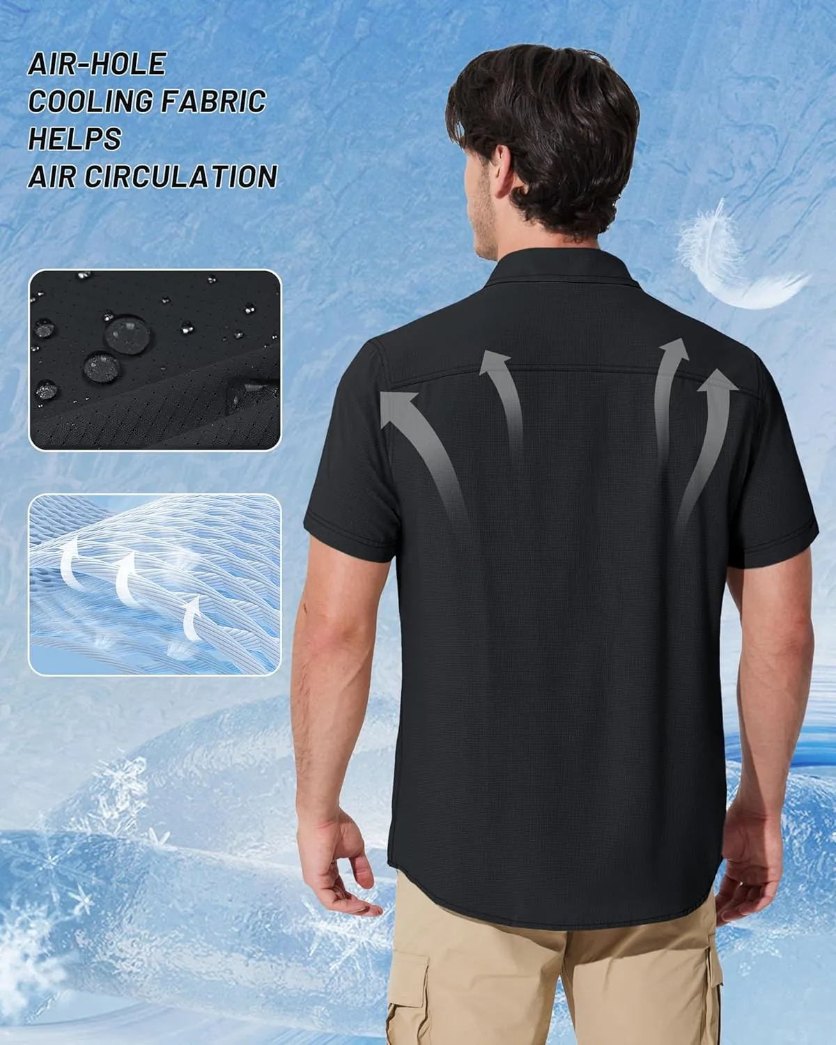 MAGCOMSEN Men's Fishing Shirts UPF 50  Short Sleeve Sun Protection Shirts Quick Dry Cooling Button Down Shirt Hiking Safari
