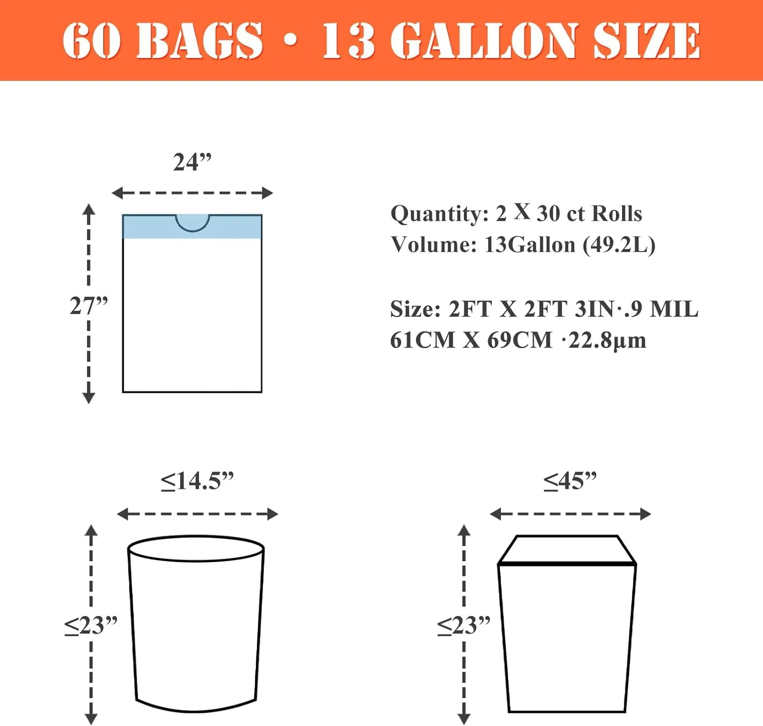 MAGO FAMILY MAGIC 13 Gallon Trash Bags, Tall Kitchen Drawstring Trash Bags, Large Kitchen Garbage Bags 13 Gal, Lavender Scent, Odor Control, Leak Proof, Tear-Free Design, White, 60 Count