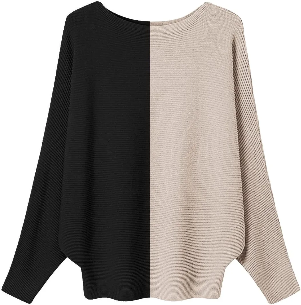 MAKARTHY Womens Striped Sweaters Batwing Sleeves Knitted Dolman Pullovers Tops Sweatershirts